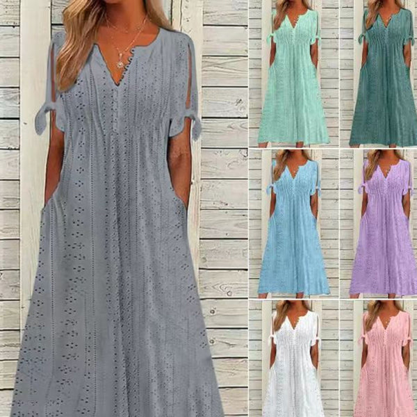 Eyelet V-Neck Maxi Dress