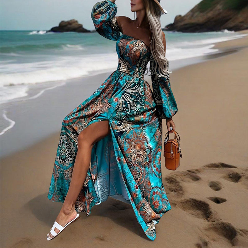 Off-Shoulder Long Sleeve A-Line Dress