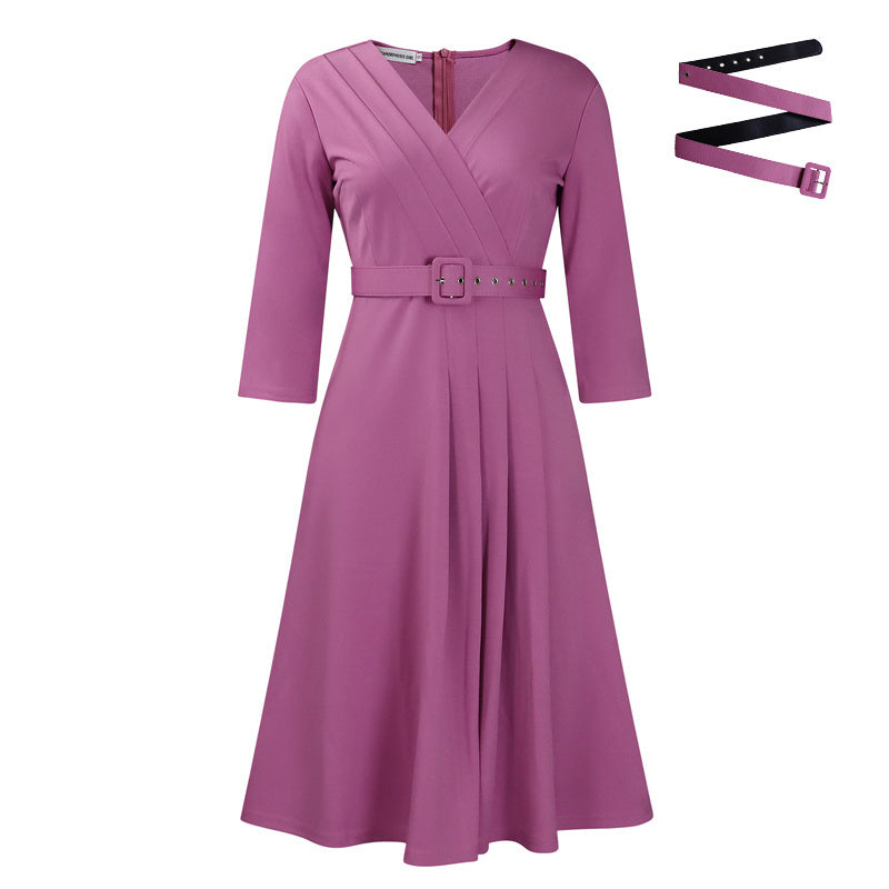 Elegant V-Neck Cross-Wrap A-Line Dress