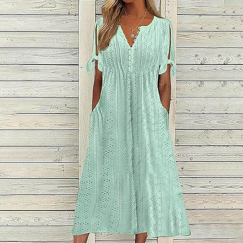 Eyelet V-Neck Maxi Dress