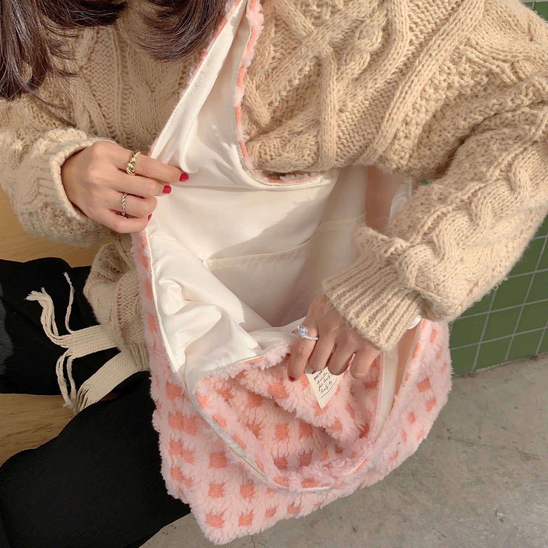 Waffle Flannel Tote Bag