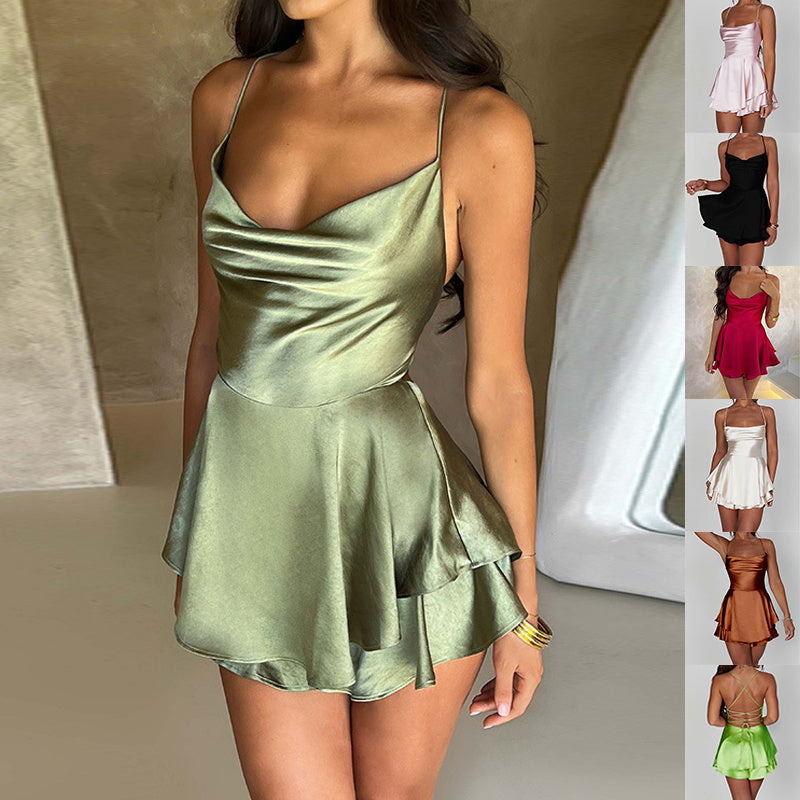 Backless Lace-Up A-Line Dress