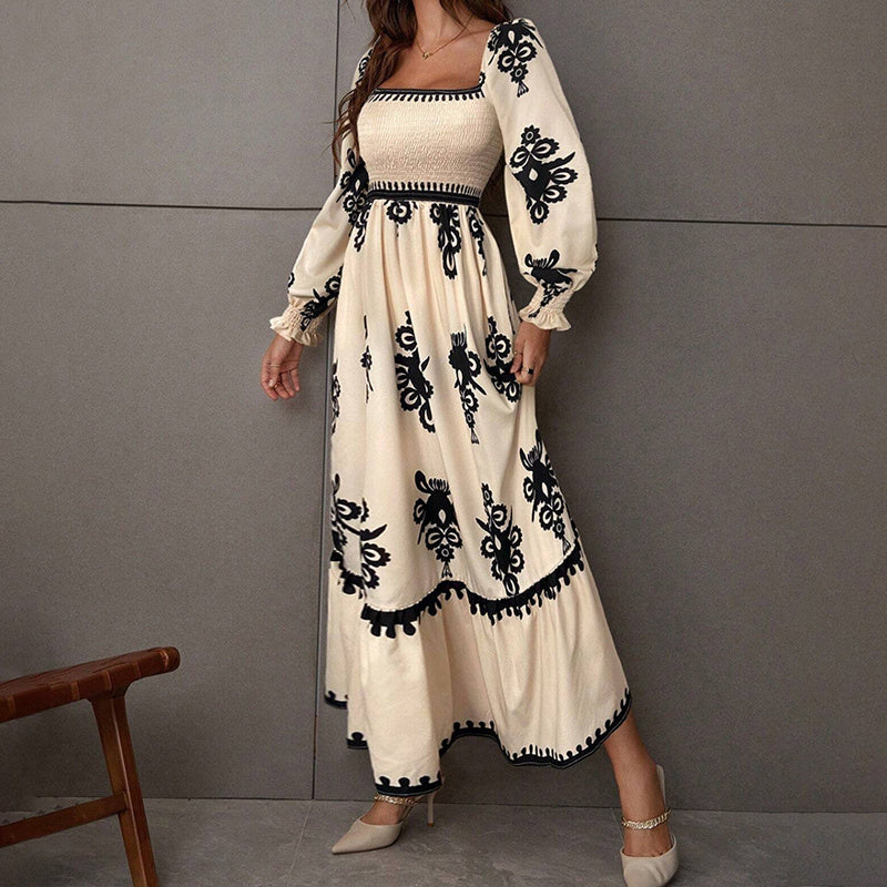 Lantern Sleeve Square Neck Dress