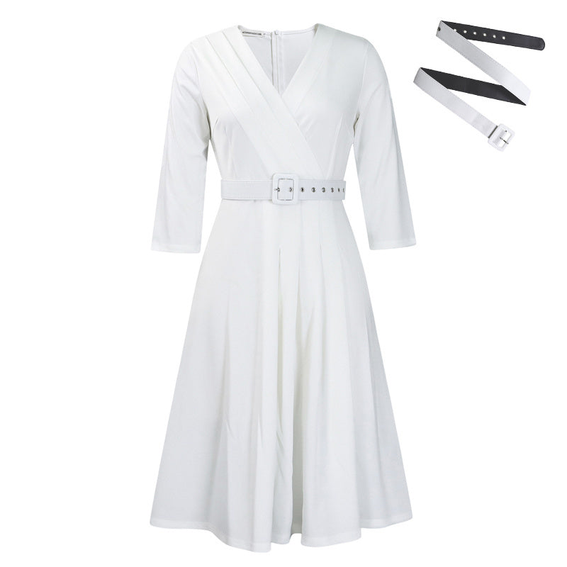Elegant V-Neck Cross-Wrap A-Line Dress