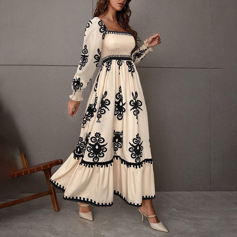 Lantern Sleeve Square Neck Dress