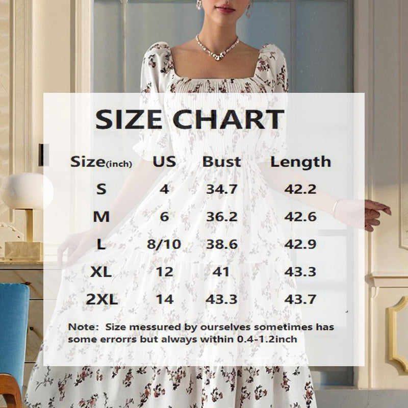 Square Neck Short Sleeve A-Line Floral Print Dress