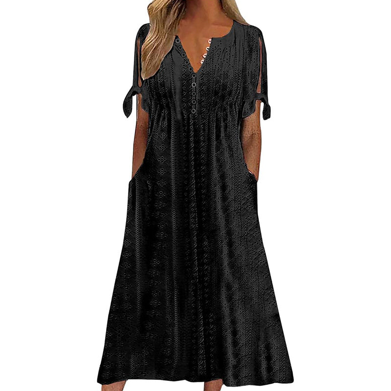 Eyelet V-Neck Maxi Dress