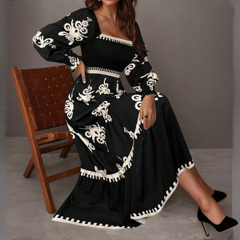 Lantern Sleeve Square Neck Dress