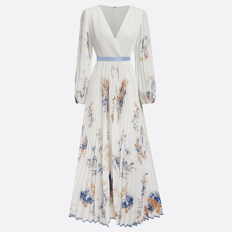 V-Neck Long Sleeve Maxi Dress A-Line