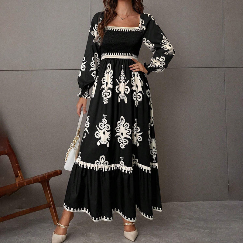 Lantern Sleeve Square Neck Dress