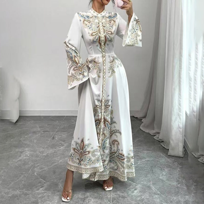 Elegant High-Neck Floral Maxi Dress