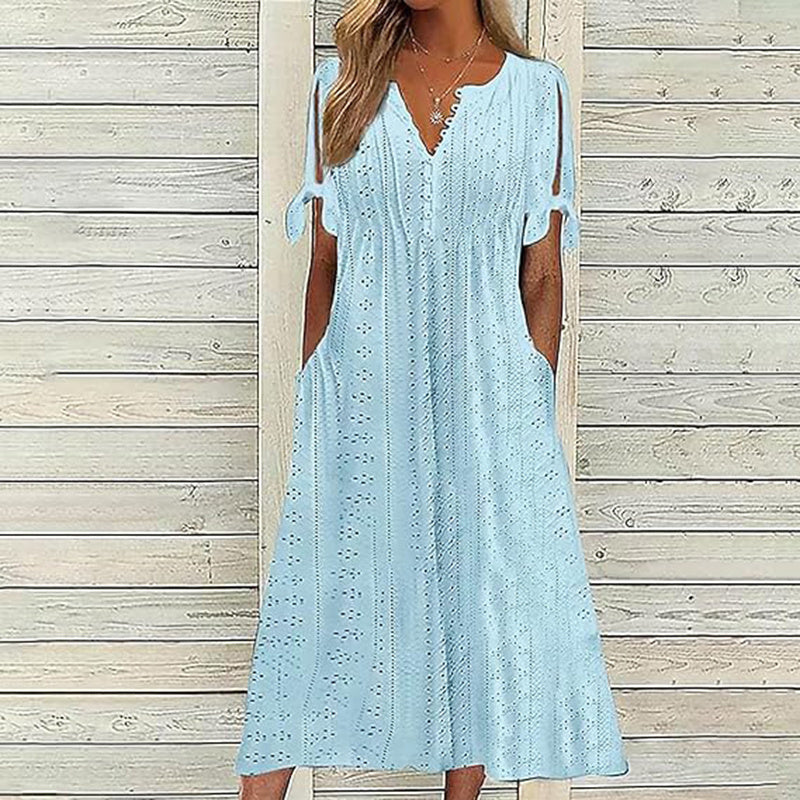 Eyelet V-Neck Maxi Dress