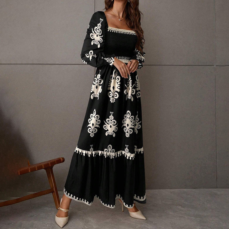 Lantern Sleeve Square Neck Dress
