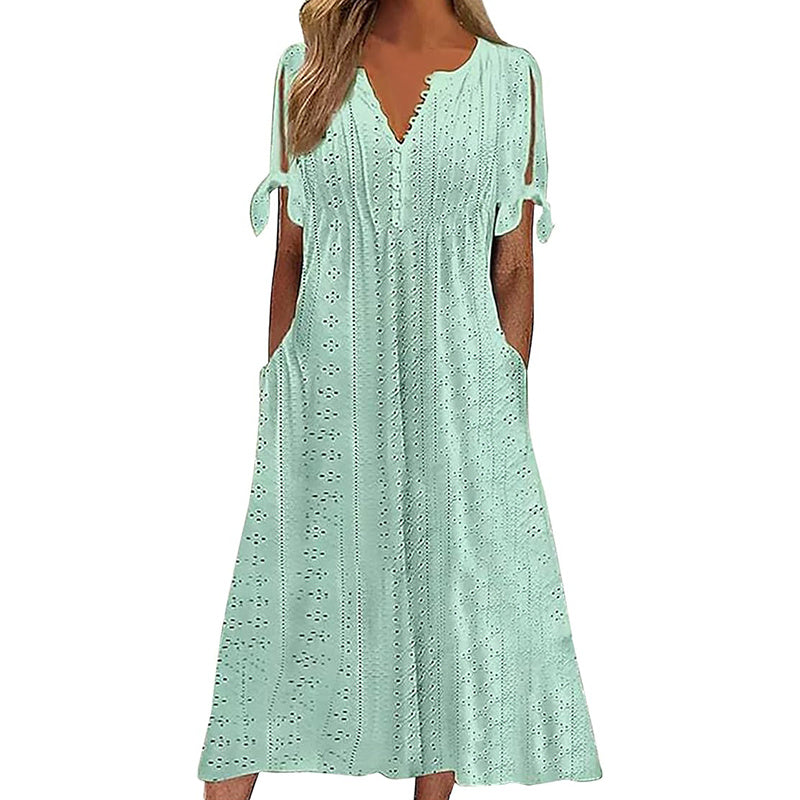 Eyelet V-Neck Maxi Dress