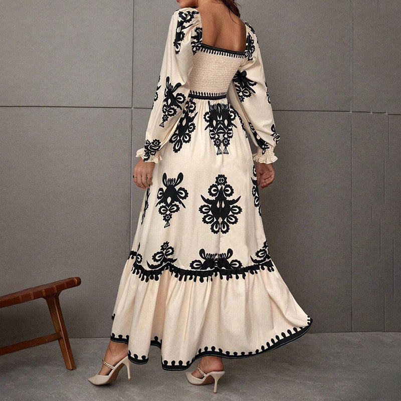 Lantern Sleeve Square Neck Dress
