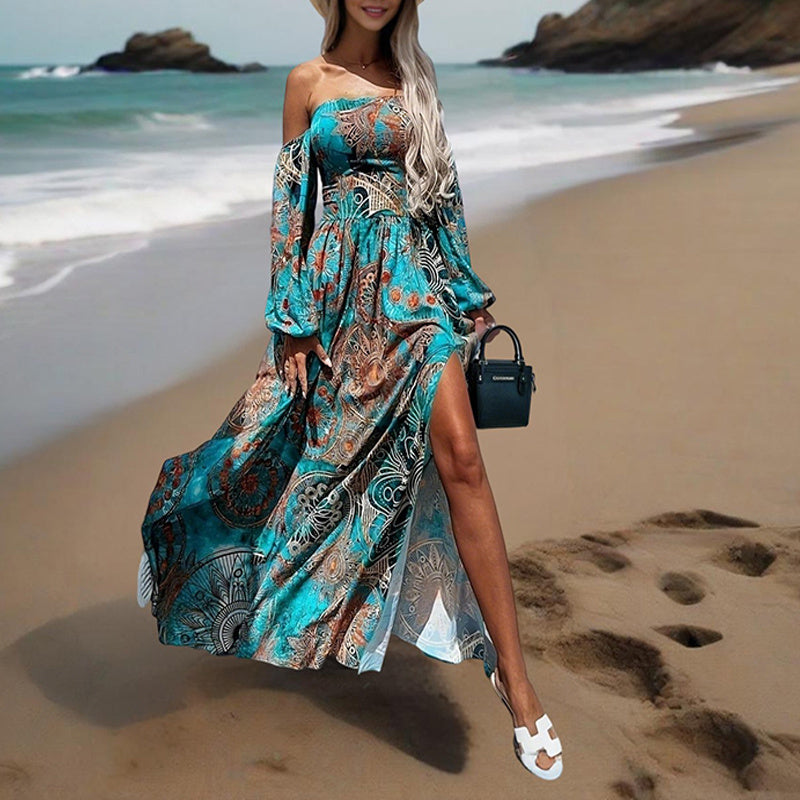 Off-Shoulder Long Sleeve A-Line Dress