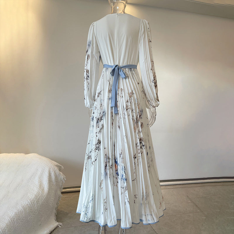 V-Neck Long Sleeve Maxi Dress A-Line