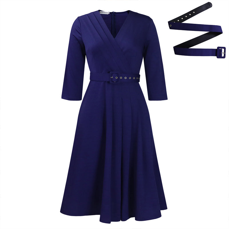 Elegant V-Neck Cross-Wrap A-Line Dress