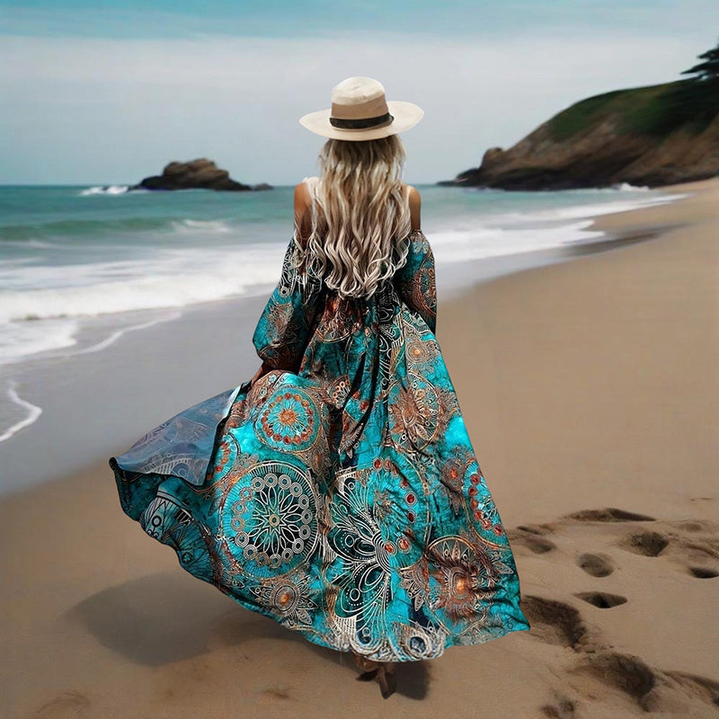 Off-Shoulder Long Sleeve A-Line Dress