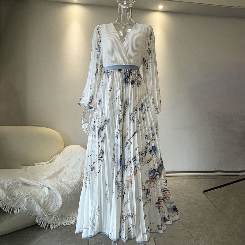 V-Neck Long Sleeve Maxi Dress A-Line