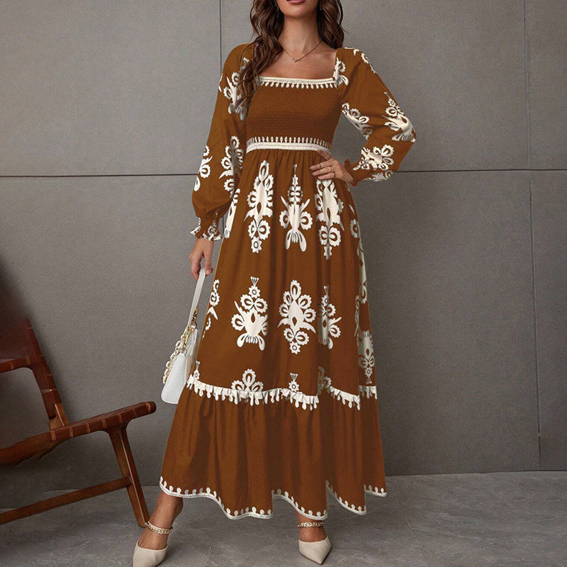 Lantern Sleeve Square Neck Dress
