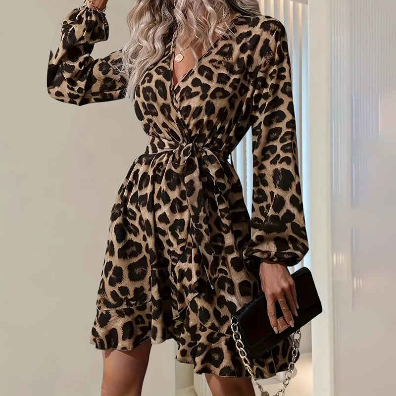 Leopard Print V-Neck Dress