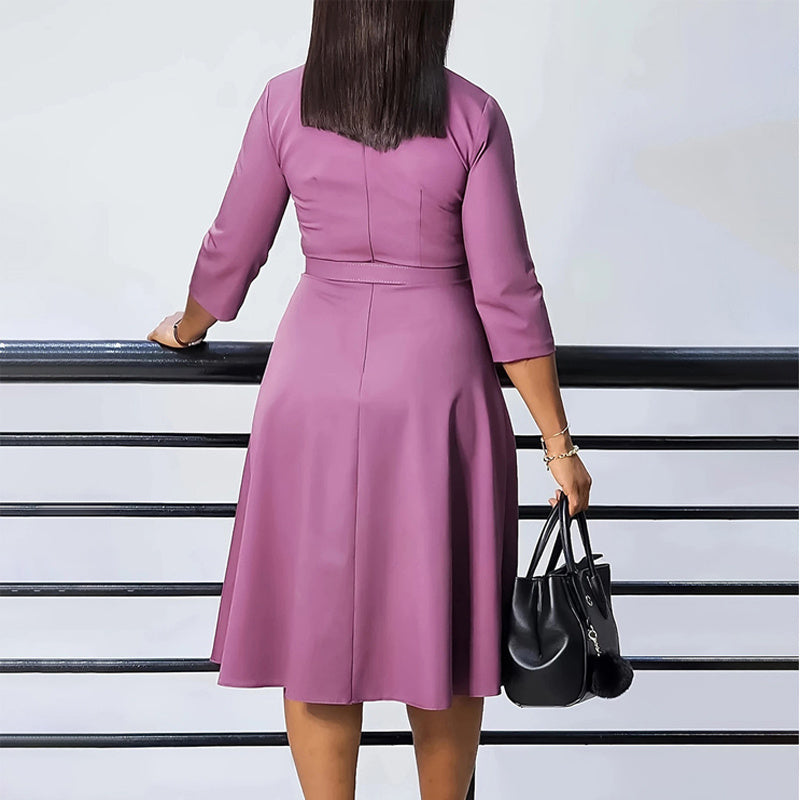 Elegant V-Neck Cross-Wrap A-Line Dress