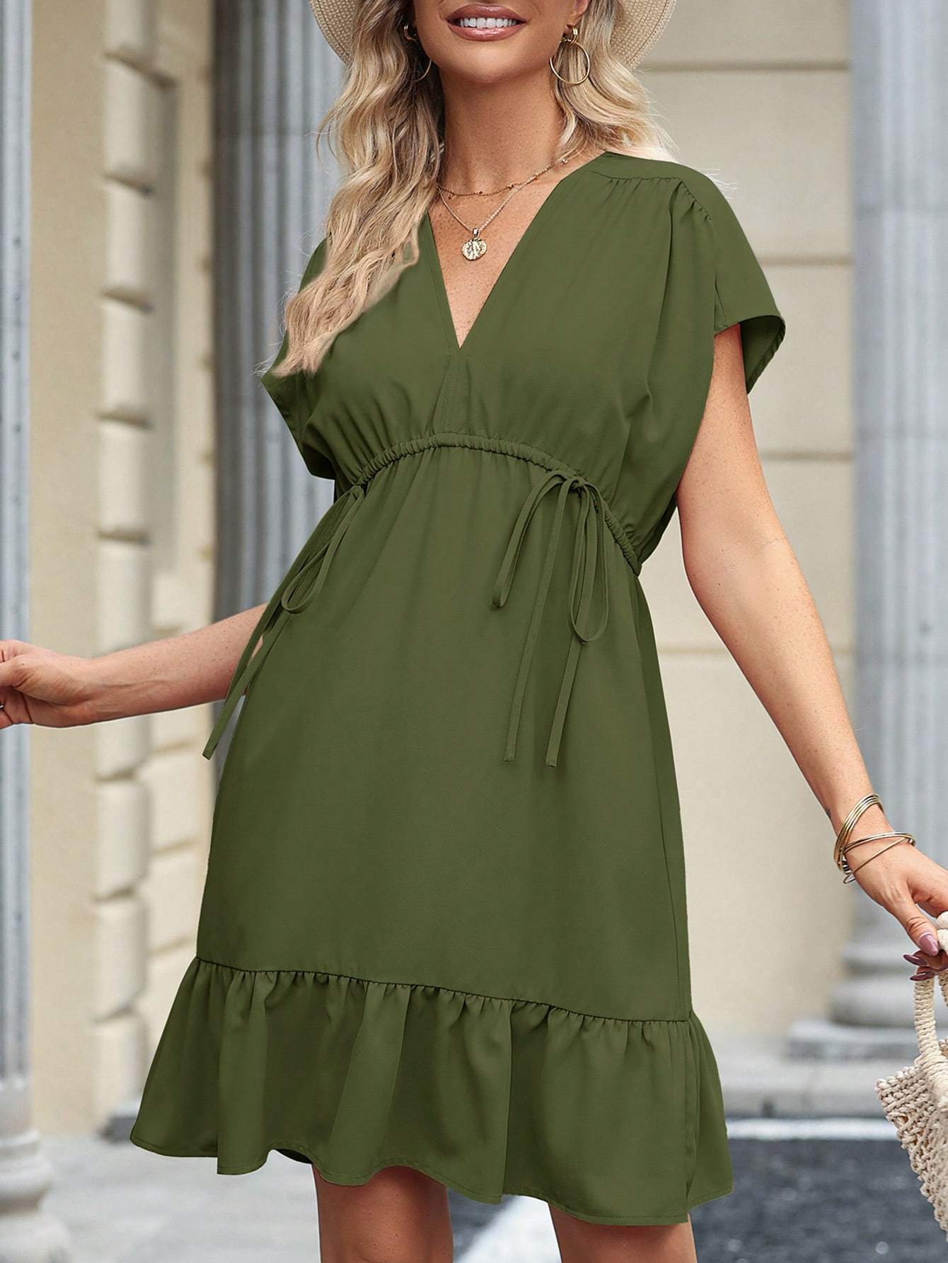 V-Neck Ruffle Mini Dress