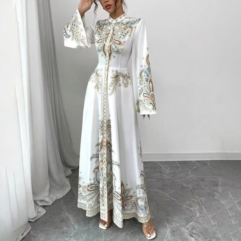 Elegant High-Neck Floral Maxi Dress