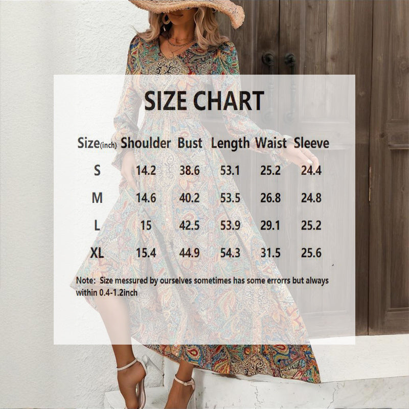 V-Neck Retro Geometric Print Flounce Sleeve Dress