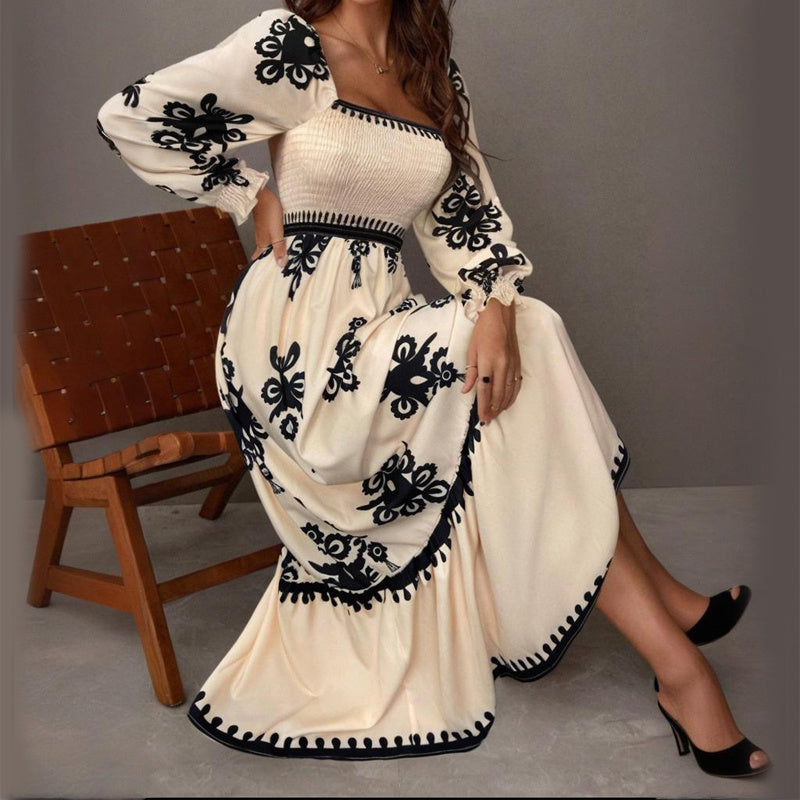 Lantern Sleeve Square Neck Dress