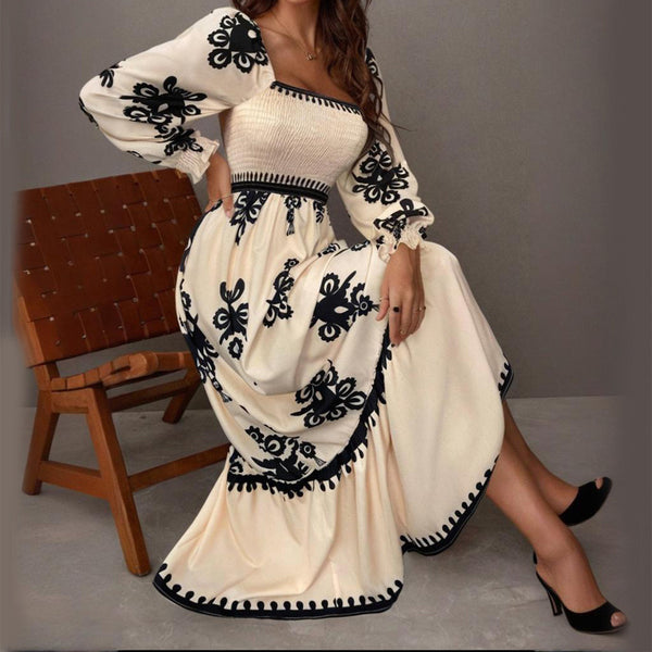 Lantern Sleeve Square Neck Dress