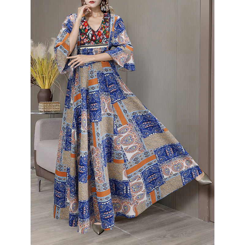 V-Neck Embroidered Maxi