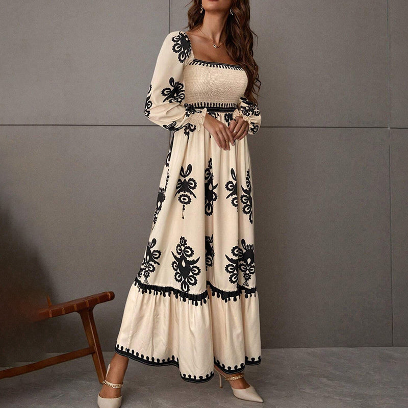 Lantern Sleeve Square Neck Dress