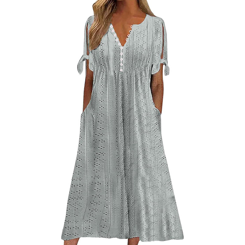 Eyelet V-Neck Maxi Dress