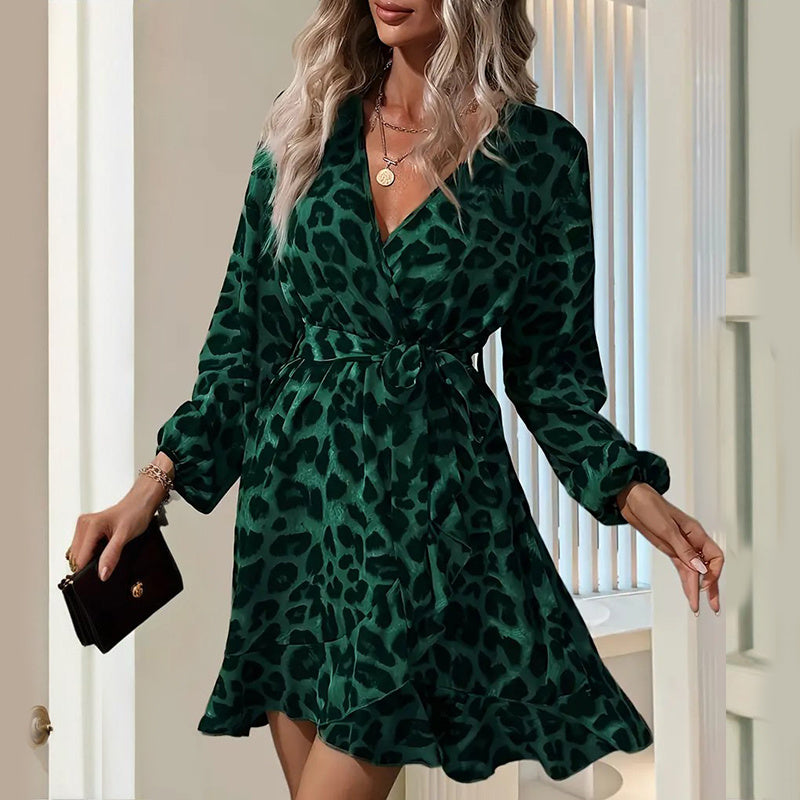 Leopard Print V-Neck Dress