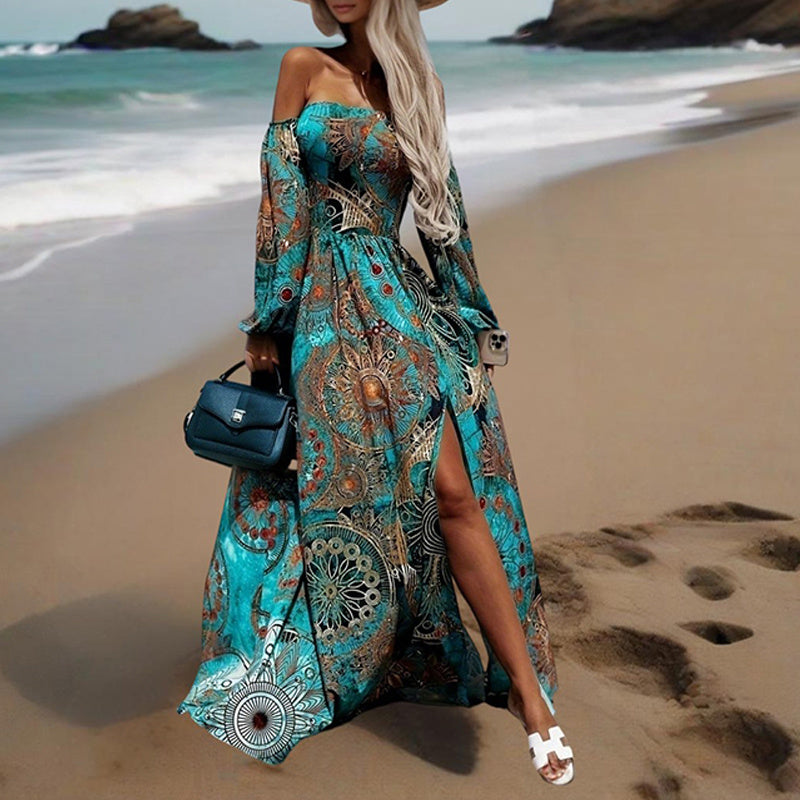 Off-Shoulder Long Sleeve A-Line Dress