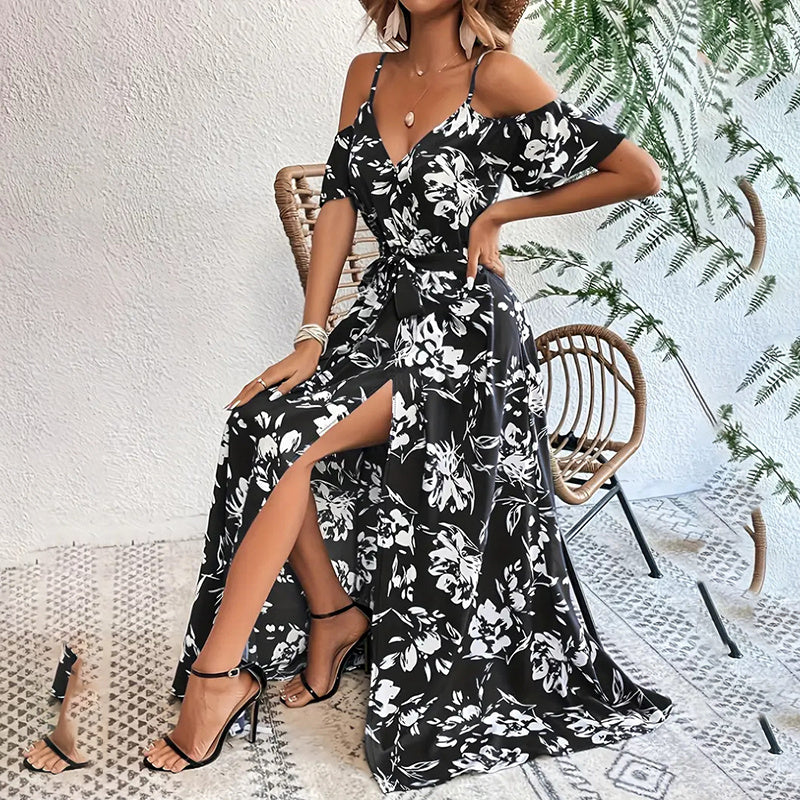 Floral Cold Shoulder Maxi Dress