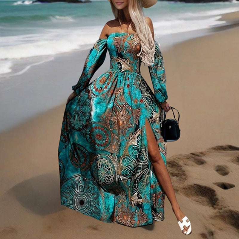 Off-Shoulder Long Sleeve A-Line Dress