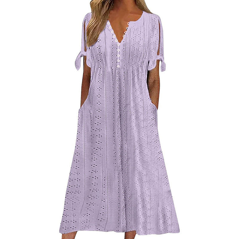 Eyelet V-Neck Maxi Dress