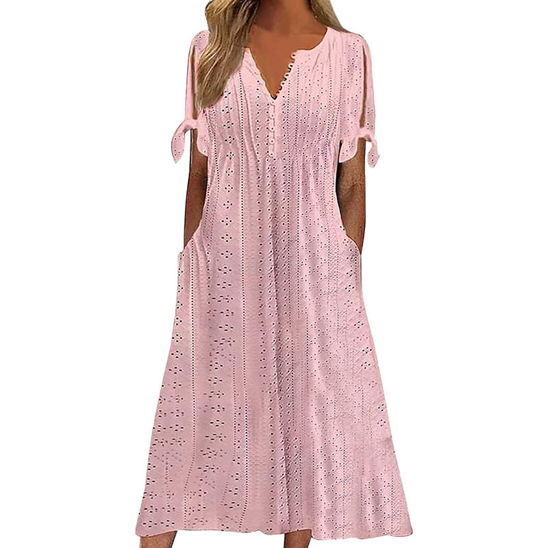 Eyelet V-Neck Maxi Dress