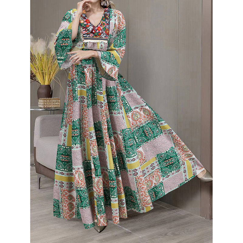 V-Neck Embroidered Maxi