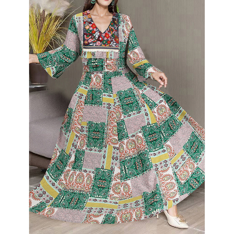 V-Neck Embroidered Maxi