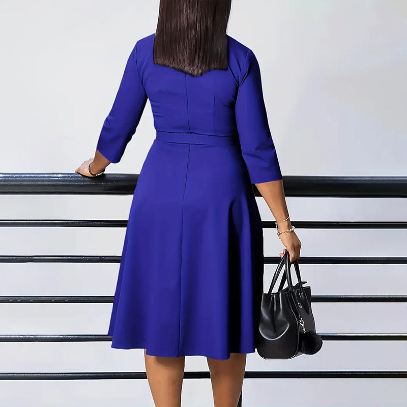 Elegant V-Neck Cross-Wrap A-Line Dress