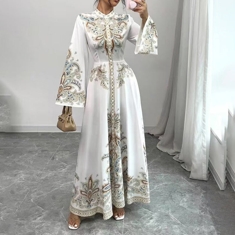 Elegant High-Neck Floral Maxi Dress