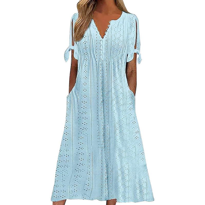 Eyelet V-Neck Maxi Dress
