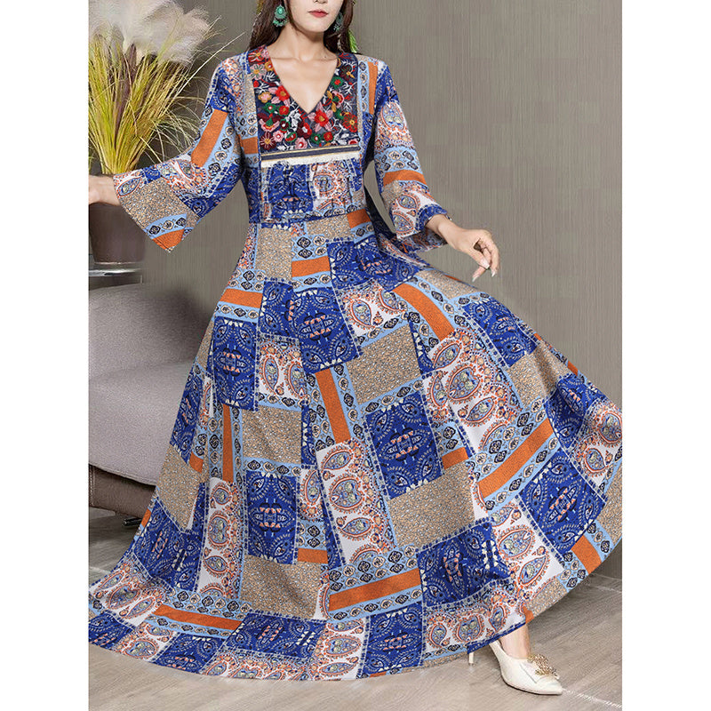V-Neck Embroidered Maxi