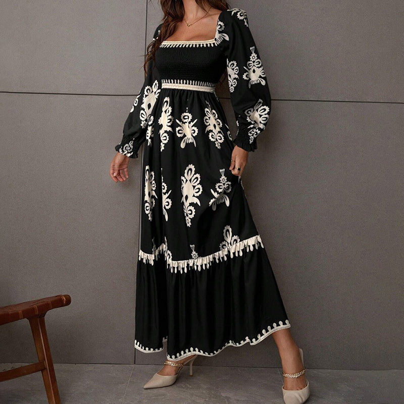 Lantern Sleeve Square Neck Dress