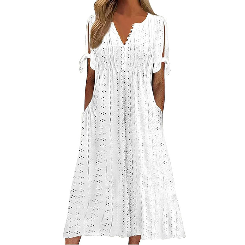 Eyelet V-Neck Maxi Dress