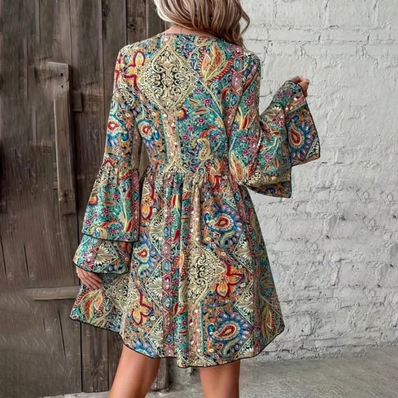 Elegant V-Neck Floral Print Dress